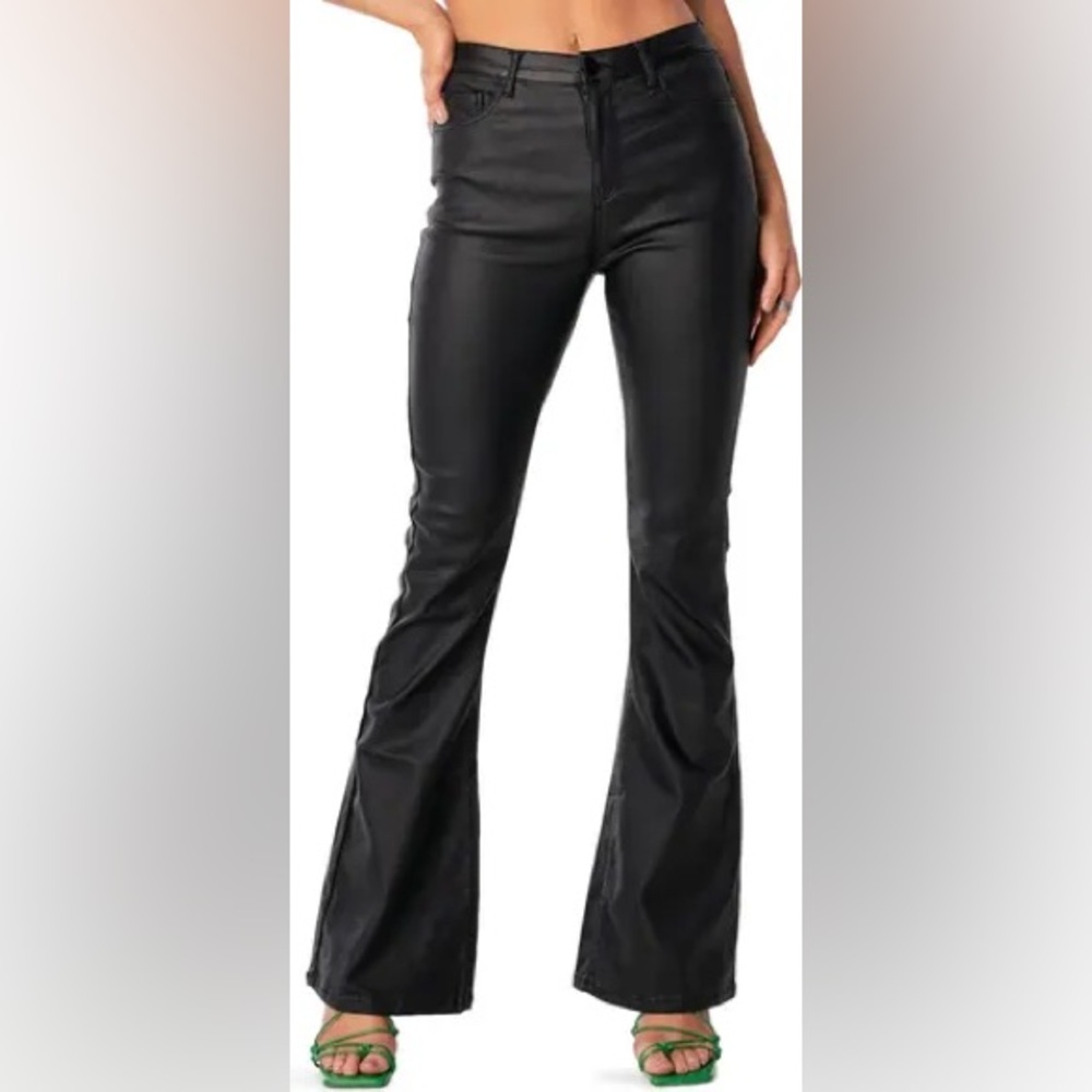 Edikted Luna Faux Leather Flare Pants